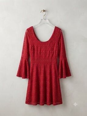Love Reign Red Lace Scoop-Neck Fit & Flare Dress in sleeves